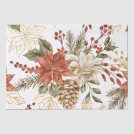 Papel De Seda Floral de Natal Dourado Vermelho