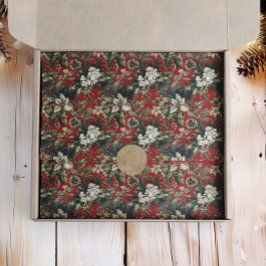 Papel De Seda Floral de Natal Tradicional Vermelho e Pinecone