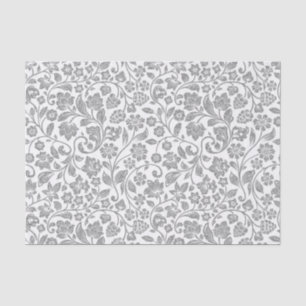 Papel De Seda Floral de prata Glittery no branco