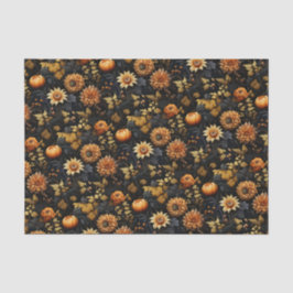 Papel De Seda Floral de Queda Negra Laranja Elegante