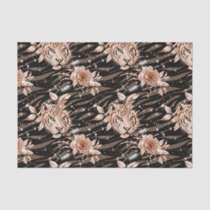 Papel De Seda Floral de Tigre Dourado Rosa preto
