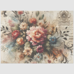 Papel de Seda Floral Decoupage Inspirado em Vintag