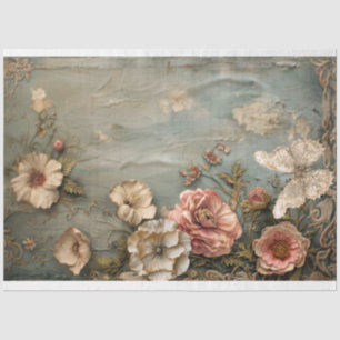 Papel De Seda Floral Desgastada, Borboleta de Renda, Azul e Rosa
