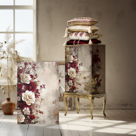 Papel De Seda Floral Desgastada, Elegância Francesa, Rosas & Peô