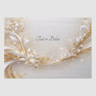 Papel de Seda Floral Dourado Branco