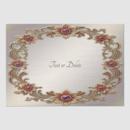 Papel de Seda Floral Dourado com Moldura de Pedras