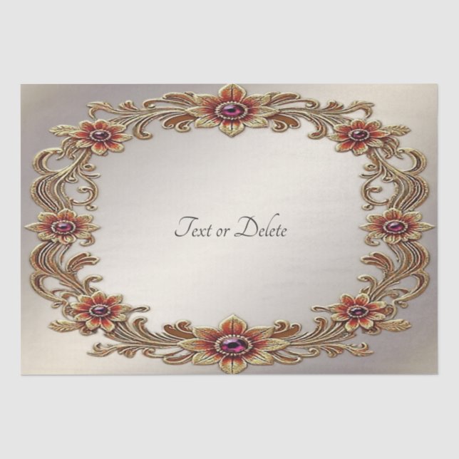 Papel de Seda Floral Dourado com Moldura de Pedras (Frente )