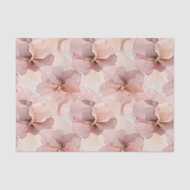 Papel De Seda Floral Dourado Romântico Rosa Blush Rosa (Frente )