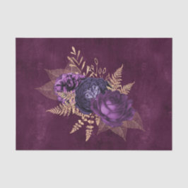 Papel De Seda Floral Dourado Roxo Rústico