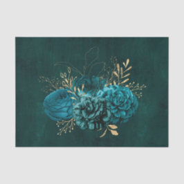 Papel De Seda Floral Dourado Rústico Teal