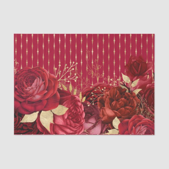 Papel De Seda Floral Dourado Vermelho Chic (Frente )