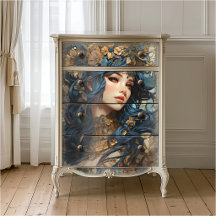 Floral e Deusa Dourada Estilo Anime Azul