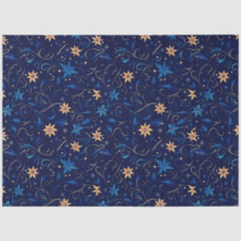 Papel De Seda Floral e Vinhas Azuis e Amarelas