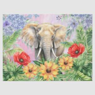 Papel De Seda Floral Fantasy Jungle Elephant Decoupage