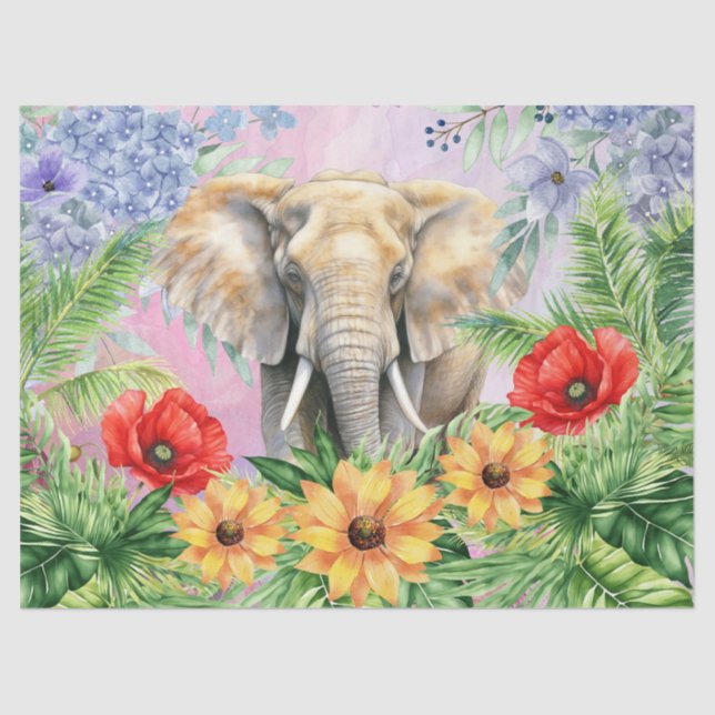 Papel De Seda Floral Fantasy Jungle Elephant Decoupage (Frente )
