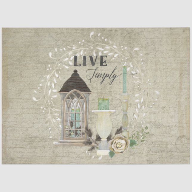 Papel De Seda Floral Farmhouse Lanterna Ephemera Wood Decoupage (Frente )