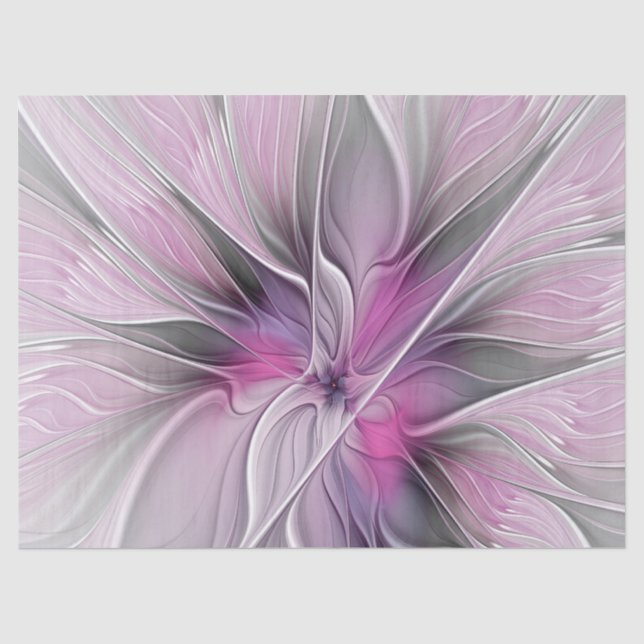 Papel De Seda Floral Fractal Moderno Abstrato Flor Rosa Cinza (Frente )