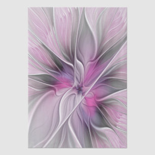 Papel De Seda Floral Fractal Moderno Abstrato Flor Rosa Cinza