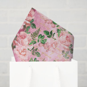 Papel De Seda Floral Francês Rosa Vintage