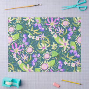 Papel De Seda Floral Garden Green florescente