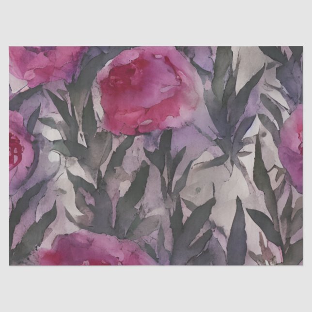 Papel De Seda Floral Gótico Aquarela Roxa (Frente )