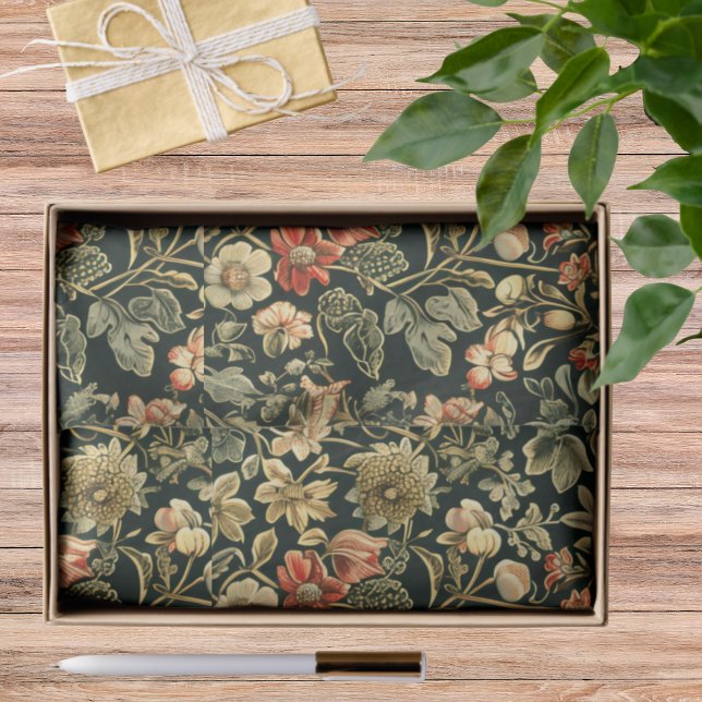 Papel De Seda Floral Green William Morris Inspired Monogram (Criador carregado)