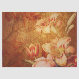 Papel De Seda Floral Grunge Laranja Lírios Descamação Papo Te