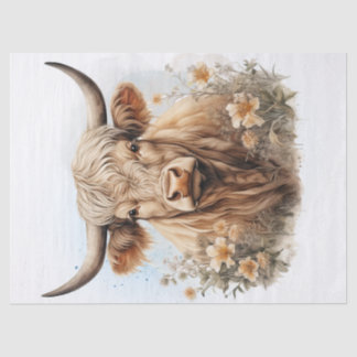 Papel De Seda Floral Highland Cow Watercolor