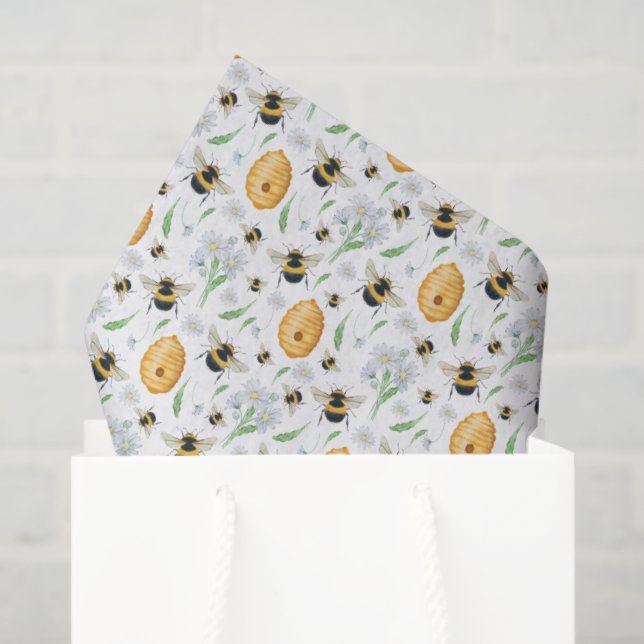 Papel De Seda Floral Honey Bees Tissue Paper (Sacola de presentes)