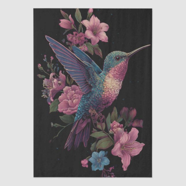 Papel De Seda Floral Hummingbird Decoupage Tissue Paper (Frente )