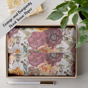 Papel De Seda Floral Laranja Borgonha