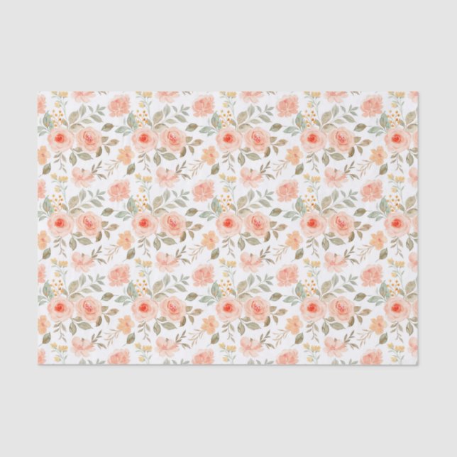 Papel De Seda Floral Laranja Pêssego  (Frente )