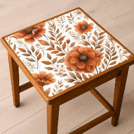 Papel De Seda Floral Laranja Queimado em Branco