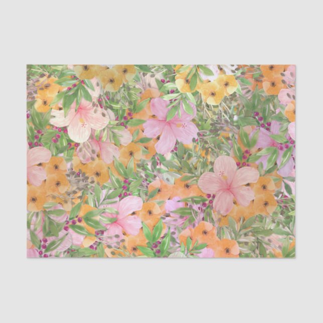 Papel De Seda Floral Laranja Rosa (Frente )