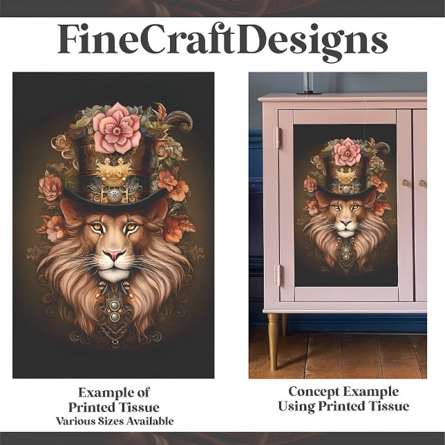 Papel De Seda Floral Magjestico Leão Steampunk Em Chapéu E2 Deco (Criador carregado)