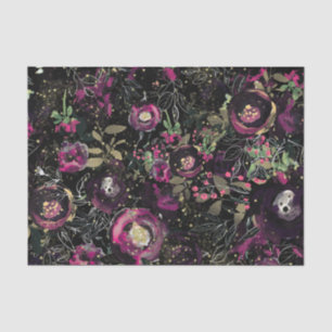 Papel De Seda Floral Moderno Brilho Ameixa Berry Sombrio Escuro