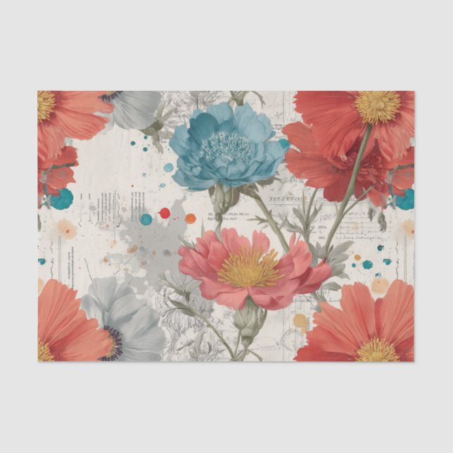 Papel De Seda Floral Moderno de Mídia Mista (Frente )