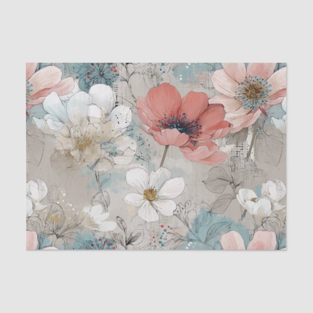 Papel De Seda Floral Moderno de Mídia Mista (Frente )