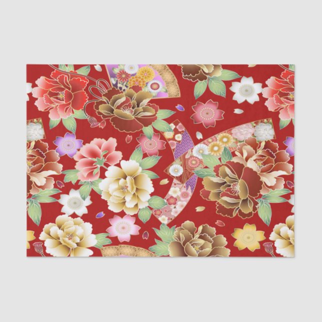 Papel De Seda Floral Moderno Rosa Dourado Asiático (Frente )