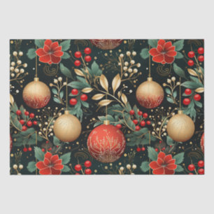 Papel De Seda Floral Natal Padrão Chic Vermelho Verde Dourado