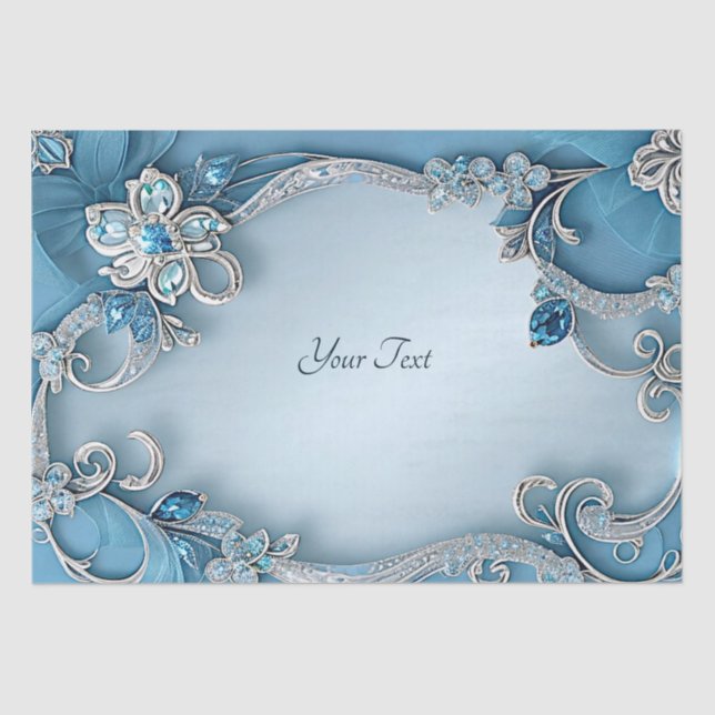 Papel de Seda Floral Ornamentado Azul (Frente )