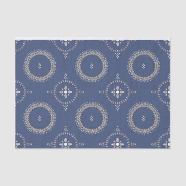 Papel De Seda Floral Ornamental Elegante Azul Naval (Frente )