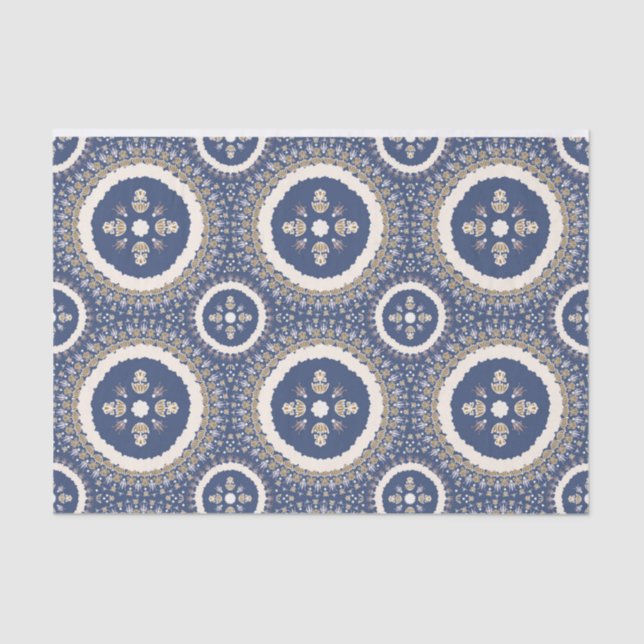 Papel De Seda Floral Ornamental Elegante Azul Naval (Frente )