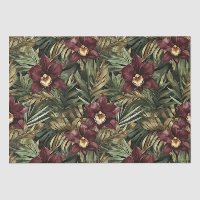 Papel De Seda Floral Orquídea Vermelha Burgundy (Frente )
