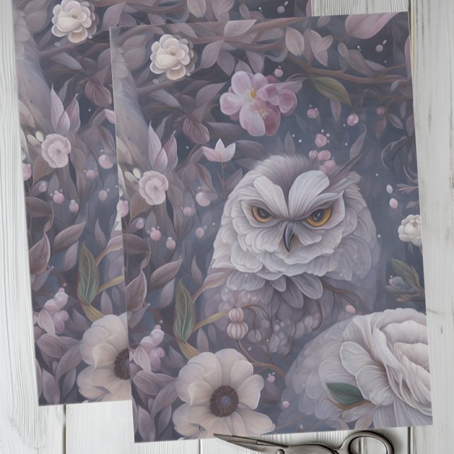 Papel De Seda Floral Owl (Elegant Floral Owl Tissue Paper for Decoupage and Gift Wrapping)