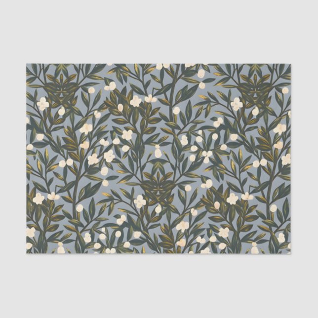 Papel De Seda Floral pattern on  dusty blue-gray background (Frente )