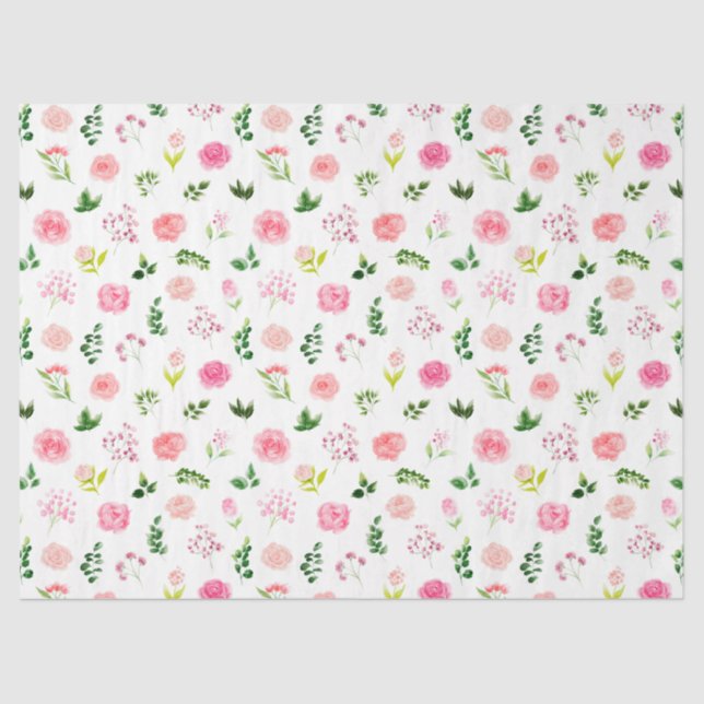 Papel De Seda Floral Pink Roses with Foliage (Frente )