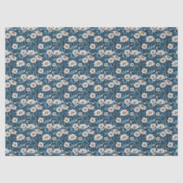 Papel De Seda Floral Pintado Azul e Branco