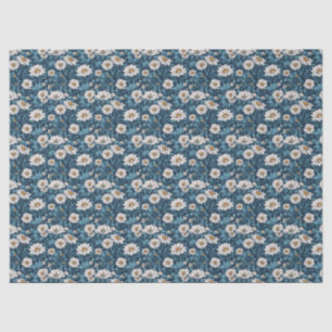 Papel De Seda Floral Pintado Azul e Branco