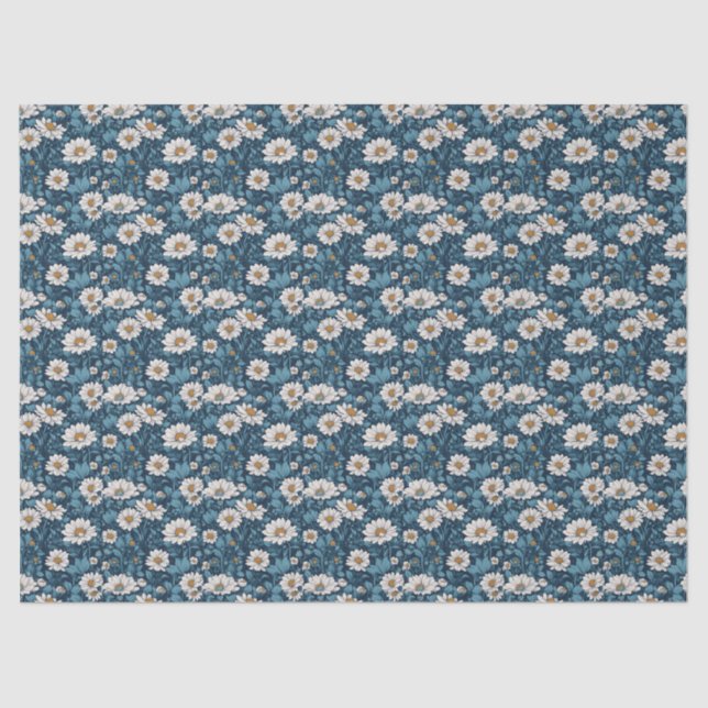 Papel De Seda Floral Pintado Azul e Branco (Frente )